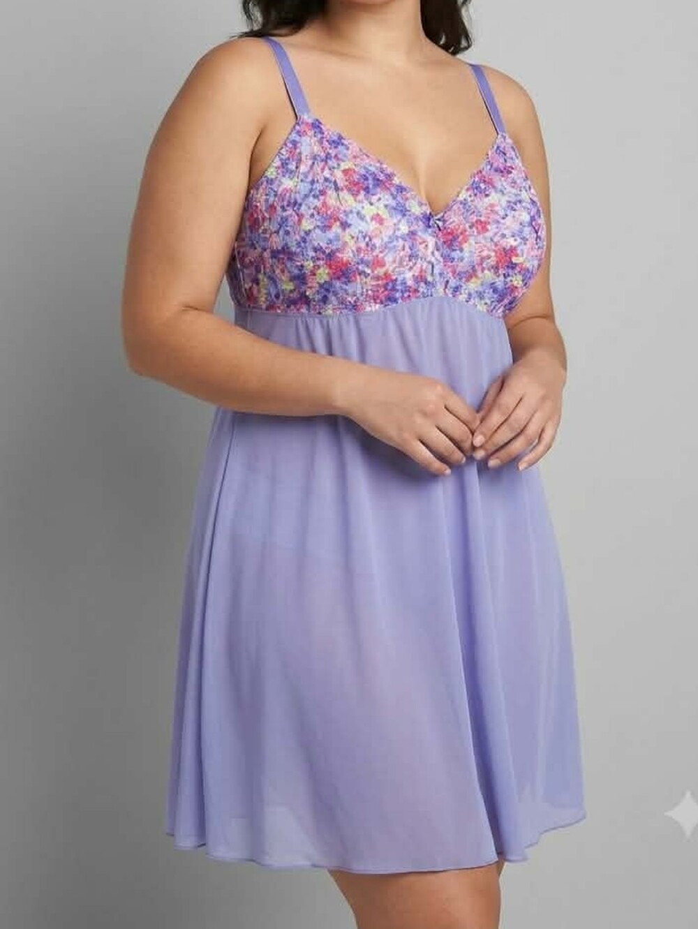 Deesse Lingerie Lilac Floral Lace Chiffon Nightgown
